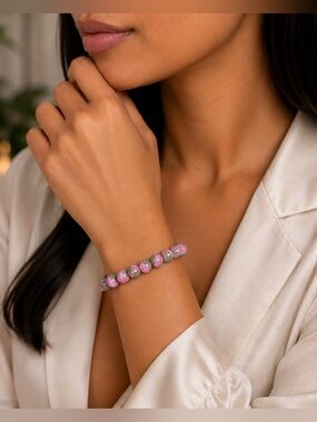 Pink Floral Beaded Bracelet